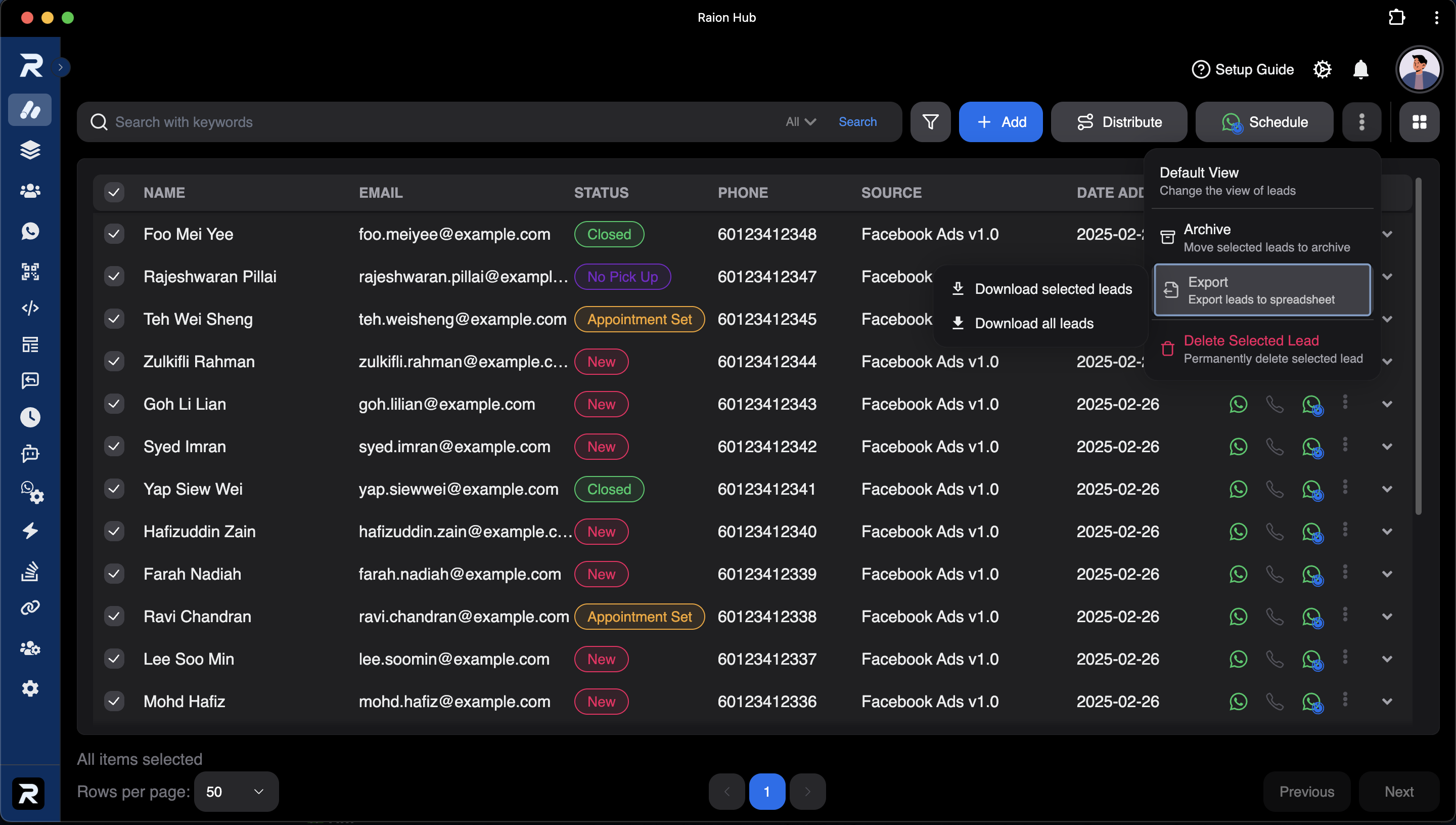 Exporting Leads