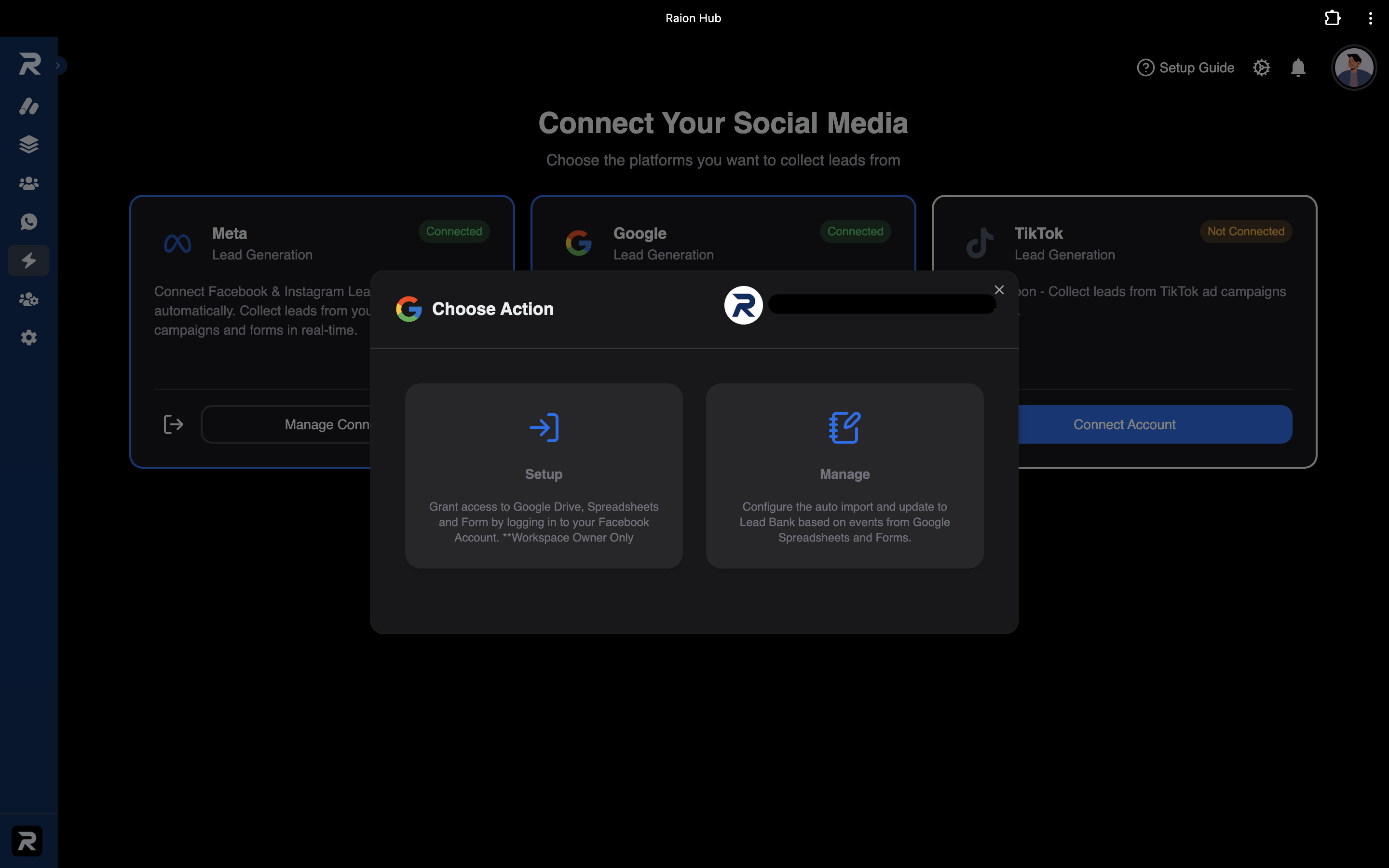 Google Setup Options