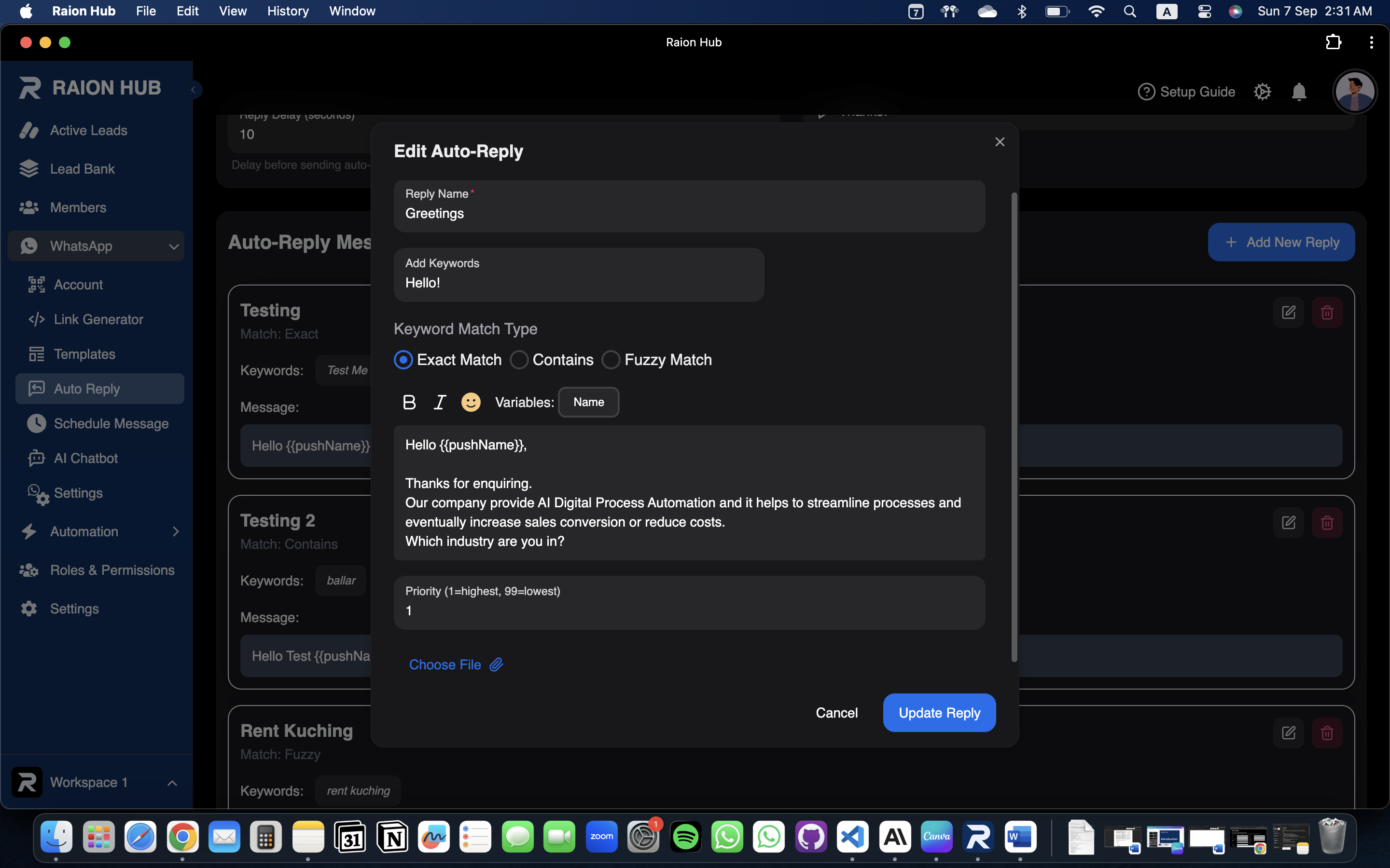 Edit Auto-Reply Dialog