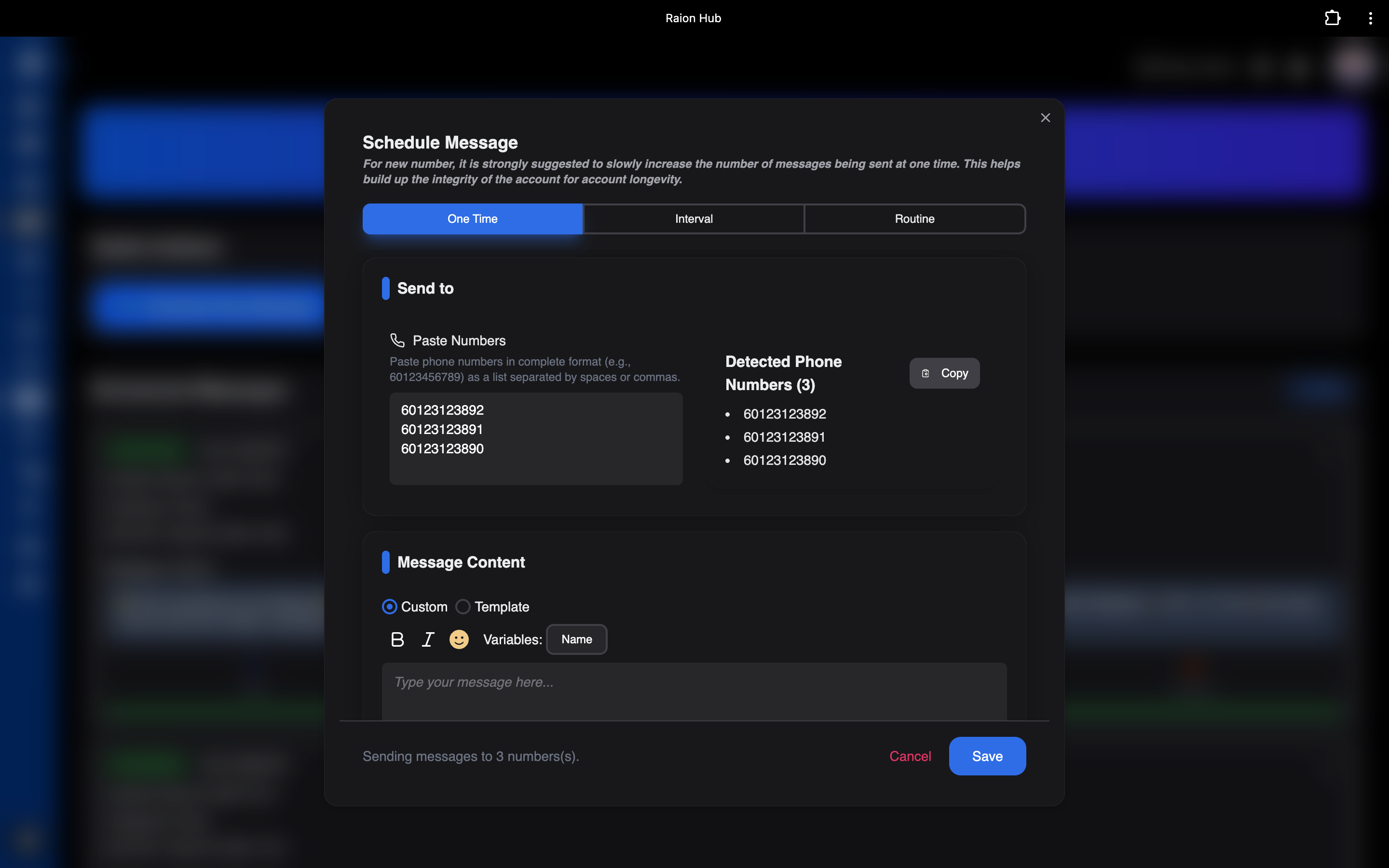 Schedule Message Interface