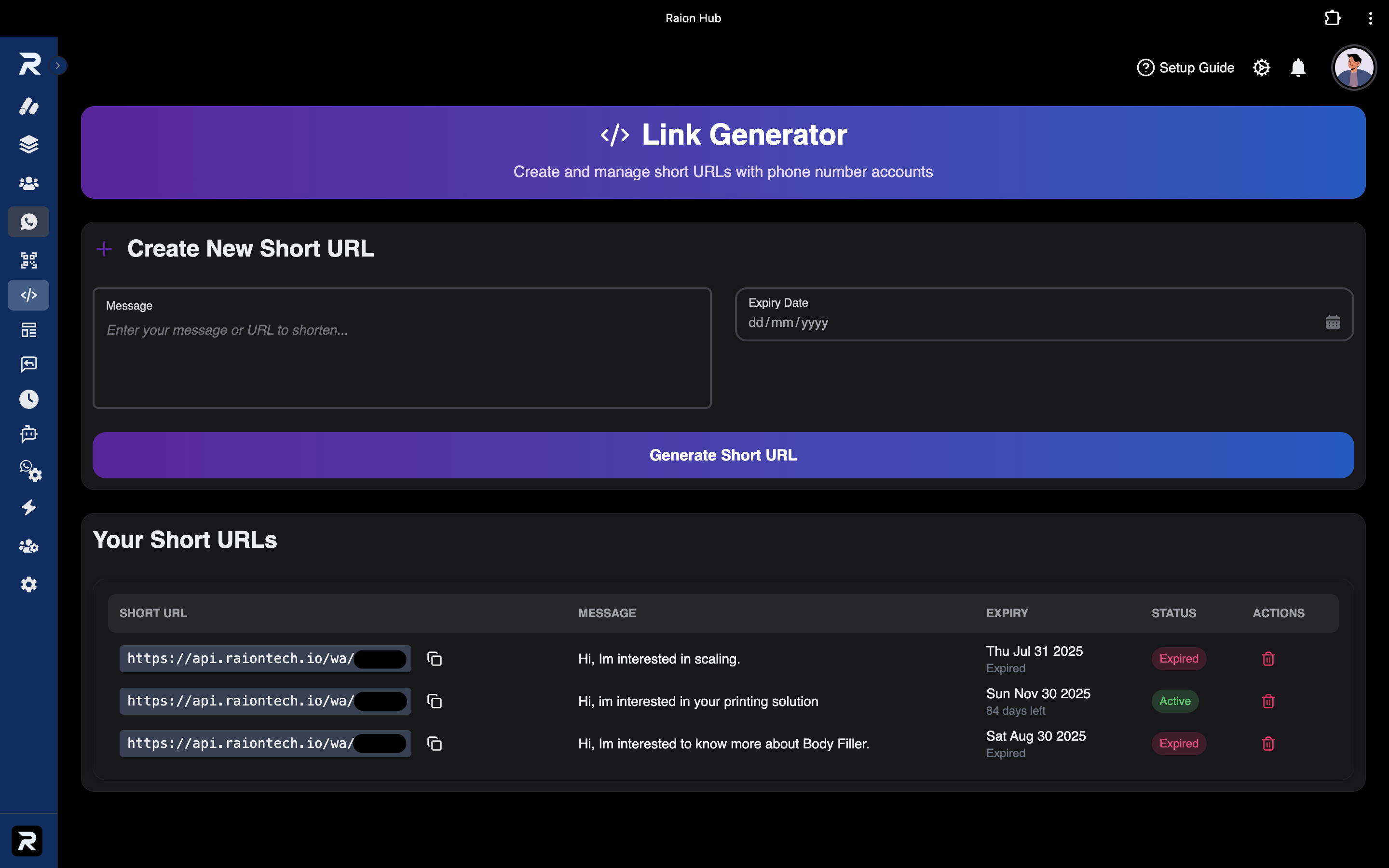 WhatsApp Link Generator Interface