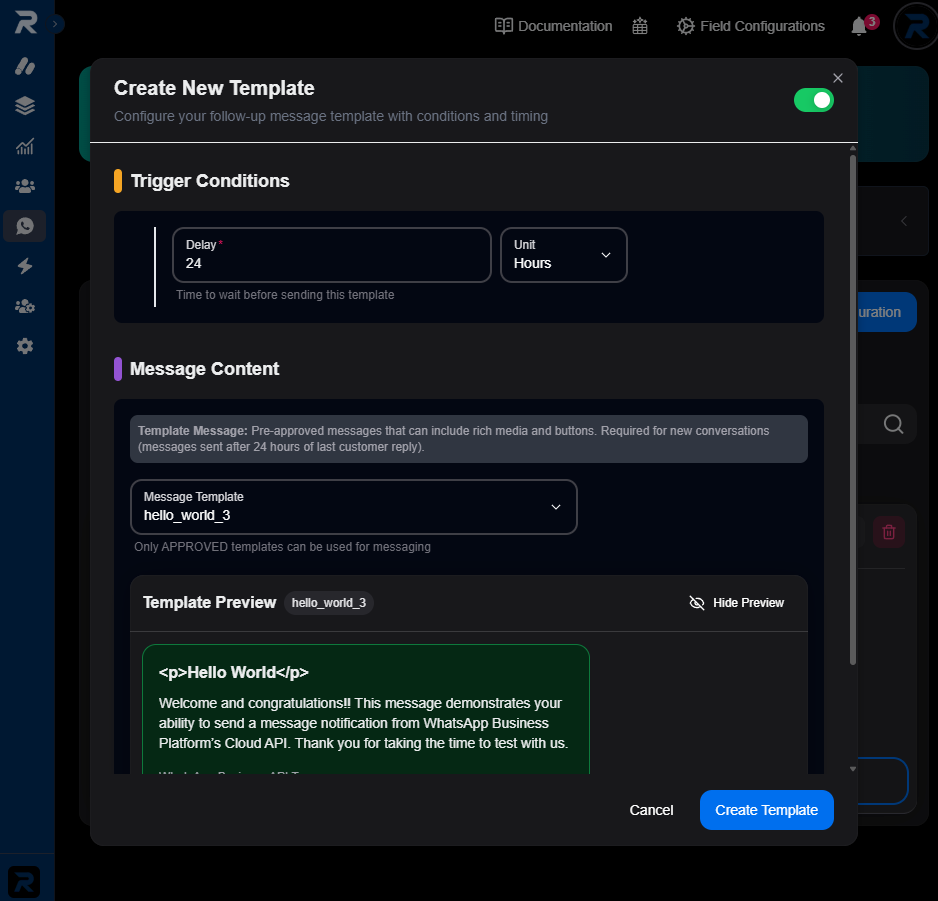 Create New Template dialog