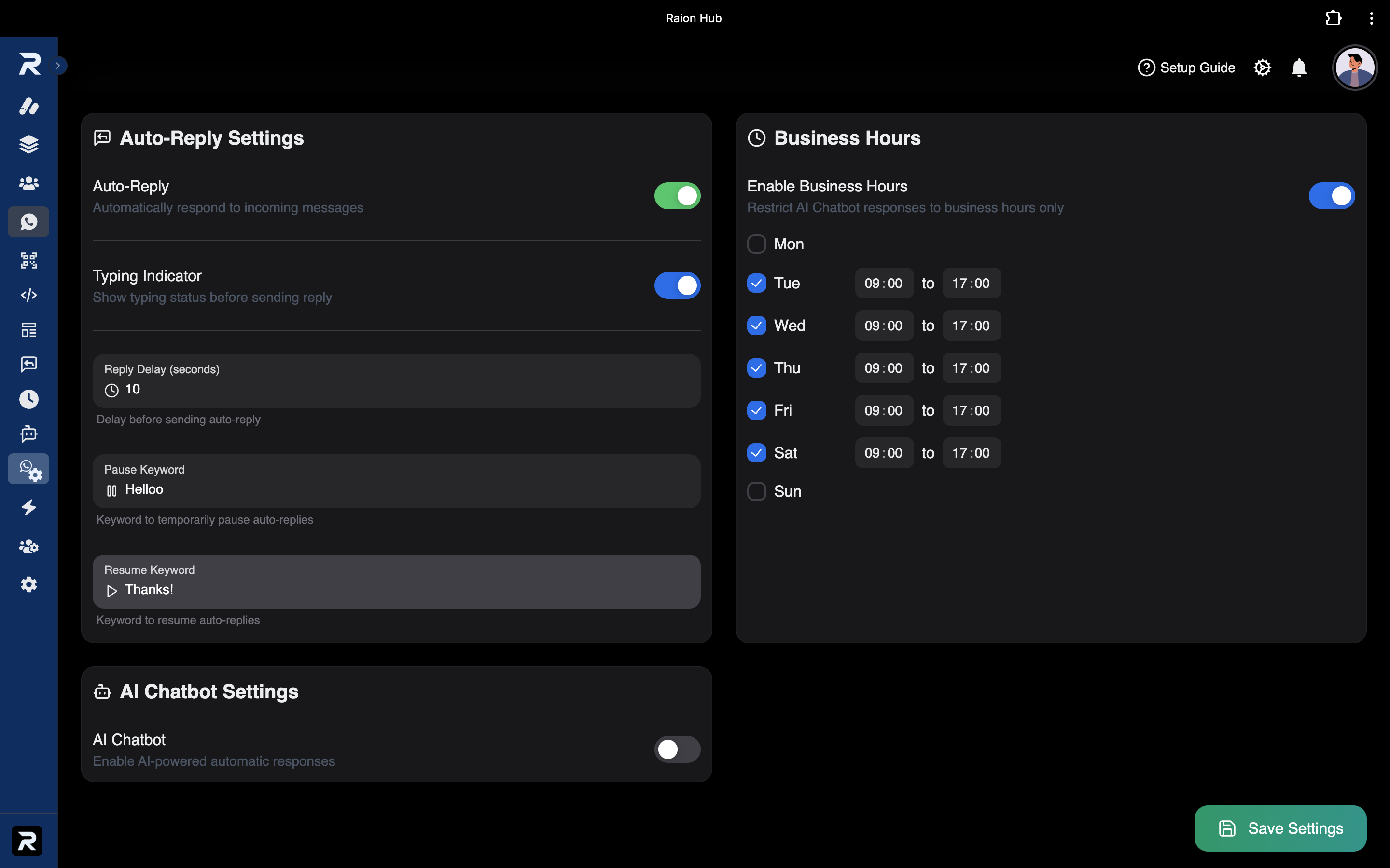 WhatsApp Message Settings